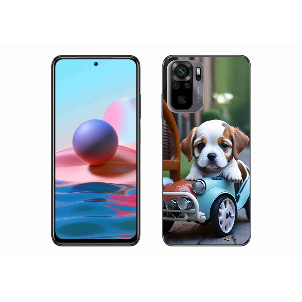 Gelový kryt mmCase na Xiaomi Redmi Note 10 - štěně v retro autě
