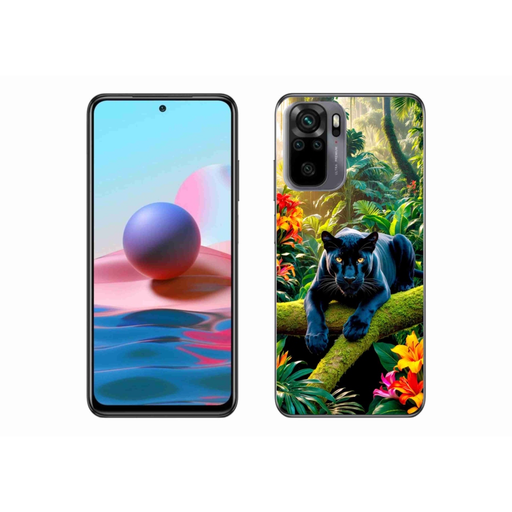 Gelový kryt mmCase na Xiaomi Redmi Note 10S - černý panter v džungli