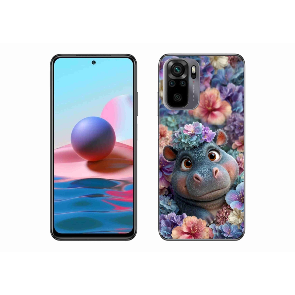 Gelový kryt mmCase na Xiaomi Redmi Note 10S - hrošík v květinách