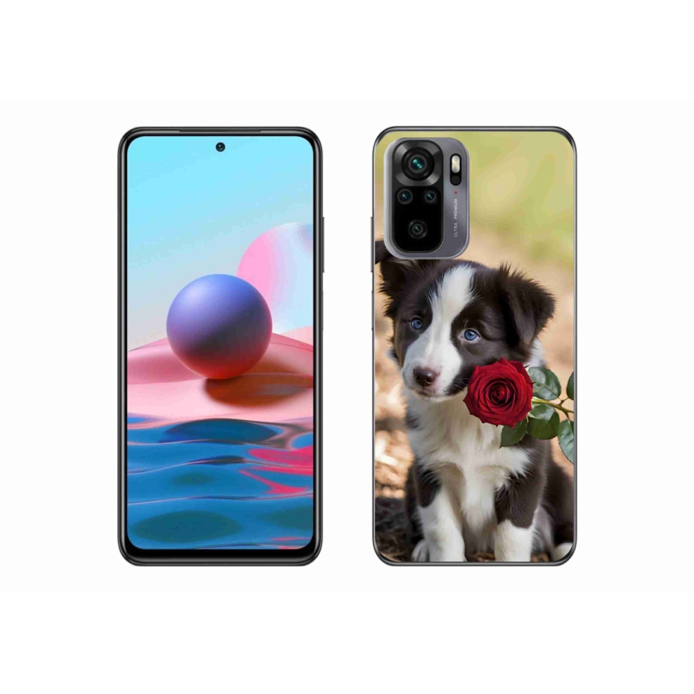 Gelový kryt mmCase na Xiaomi Redmi Note 10S - roztomilá border kolie s růží