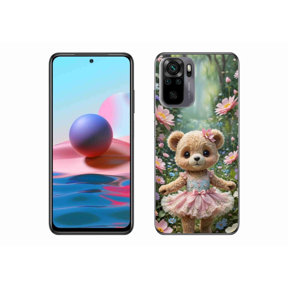 Gelový kryt mmCase na Xiaomi Redmi Note 10S - roztomilý medvídek v květinách