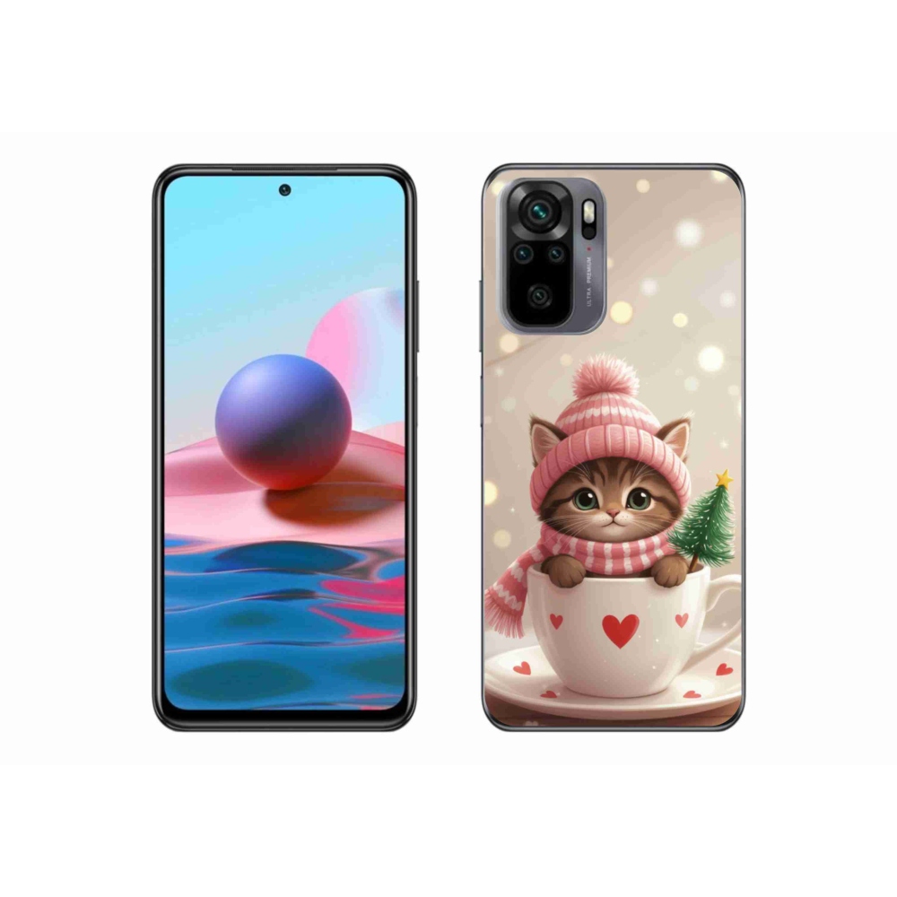 Gelový kryt mmCase na Xiaomi Redmi Note 10S - vánoční kotě v hrnku