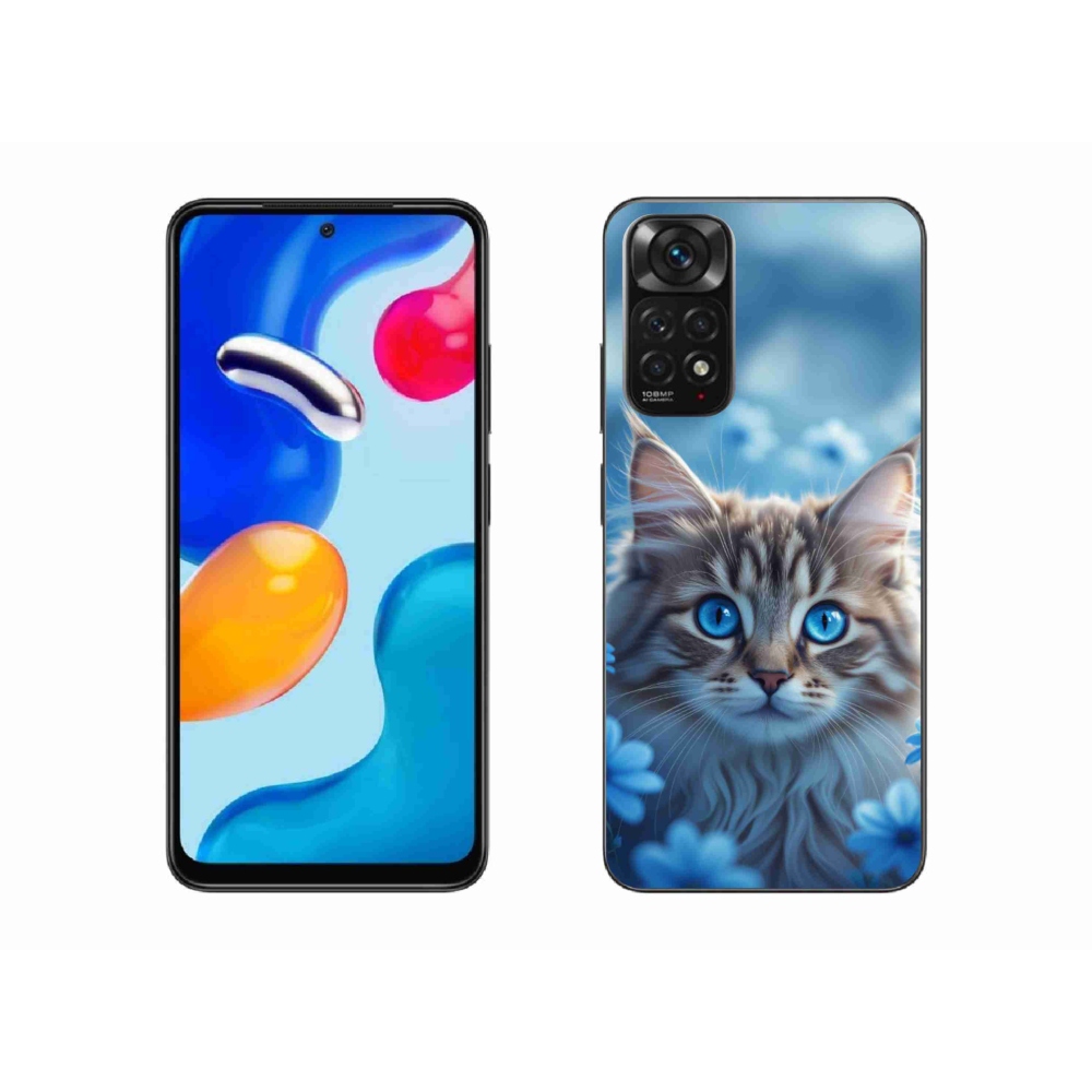 Gelový kryt mmCase na Xiaomi Redmi Note 11 4G - koťátko v modrých květech