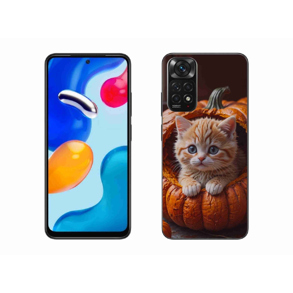 Gelový kryt mmCase na Xiaomi Redmi Note 11 4G - kotě a dýně 2
