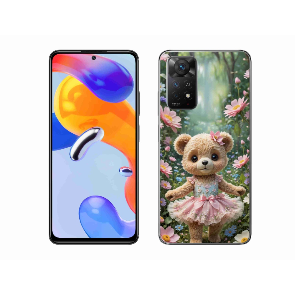 Gelový kryt mmCase na Xiaomi Redmi Note 11 Pro 4G/5G - roztomilý medvídek v květinách