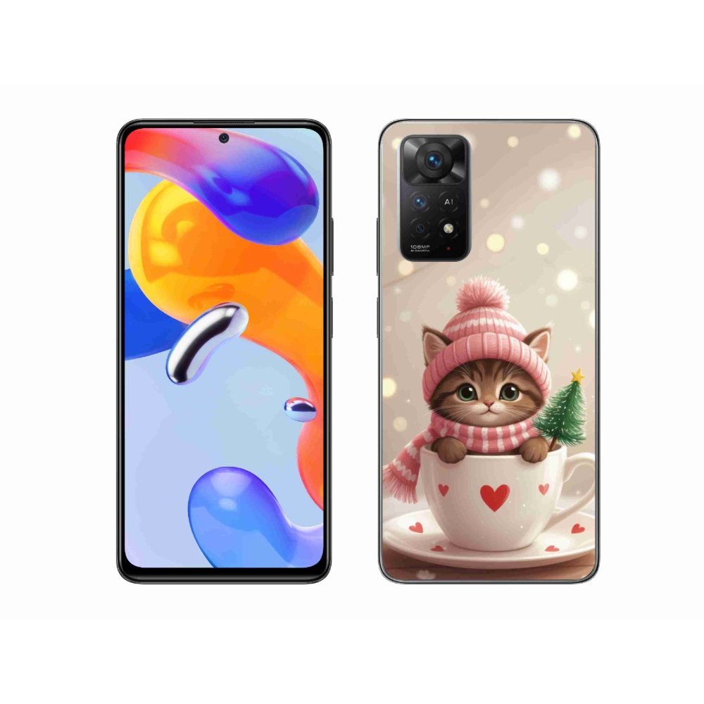 Gelový kryt mmCase na Xiaomi Redmi Note 11 Pro 4G/5G - vánoční kotě v hrnku