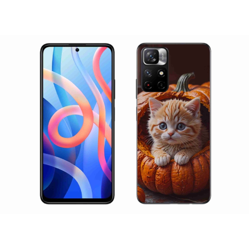 Gelový kryt mmCase na Xiaomi Redmi Note 11S 5G - kotě a dýně 2