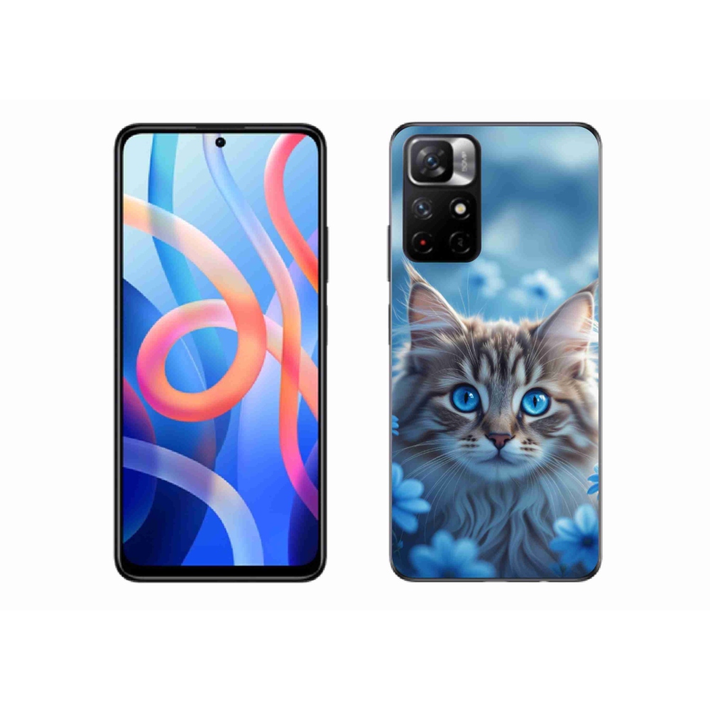 Gelový kryt mmCase na Xiaomi Redmi Note 11S 5G/Poco M4 Pro 5G - koťátko v modrých květech