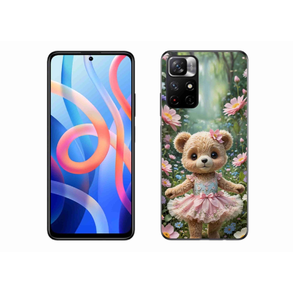 Gelový kryt mmCase na Xiaomi Redmi Note 11S 5G/Poco M4 Pro 5G - roztomilý medvídek v květinách