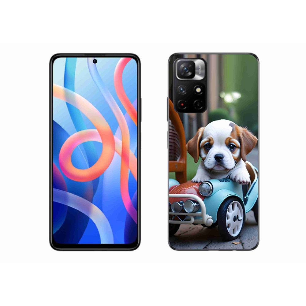 Gelový kryt mmCase na Xiaomi Redmi Note 11S 5G/Poco M4 Pro 5G - štěně v retro autě