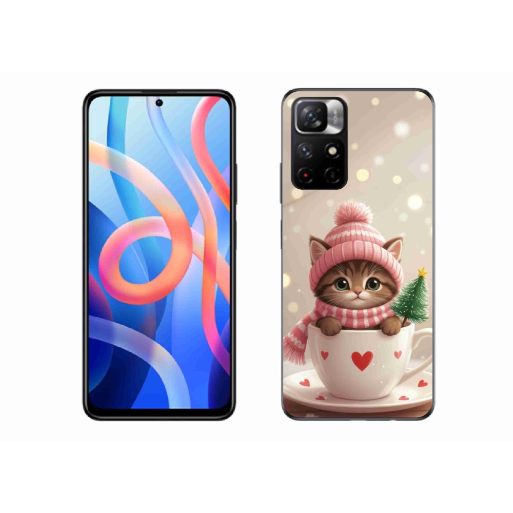 Gelový kryt mmCase na Xiaomi Redmi Note 11S 5G/Poco M4 Pro 5G - vánoční kotě v hrnku