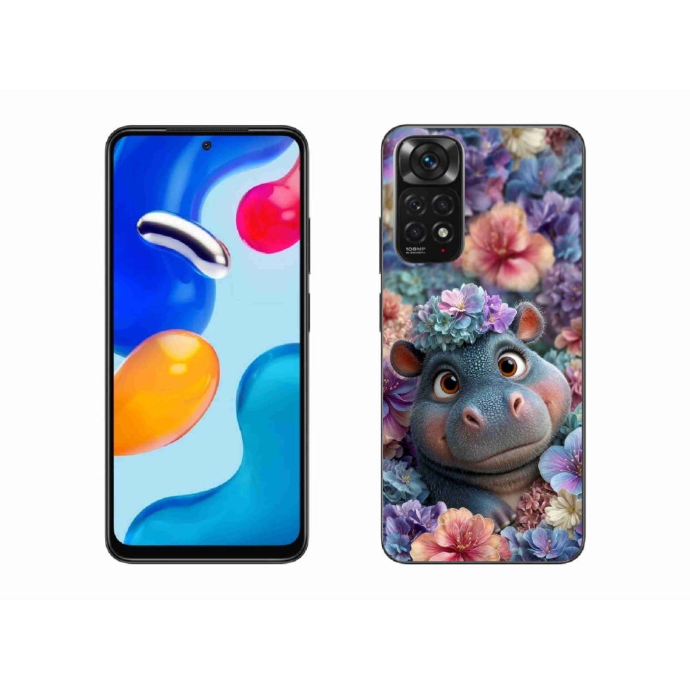 Gelový kryt mmCase na Xiaomi Redmi Note 11S - hrošík v květinách