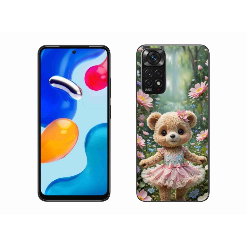 Gelový kryt mmCase na Xiaomi Redmi Note 11S - roztomilý medvídek v květinách