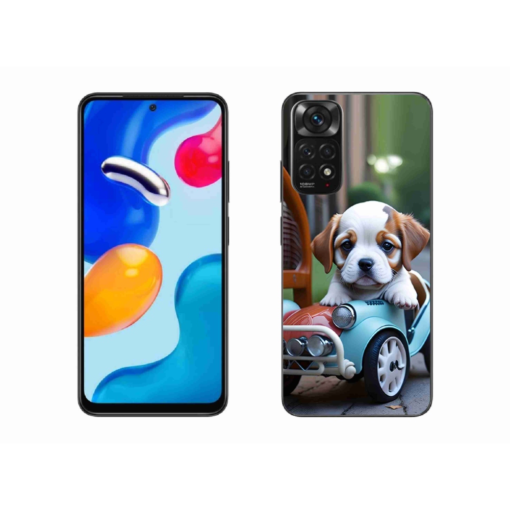 Gelový kryt mmCase na Xiaomi Redmi Note 11S - štěně v retro autě