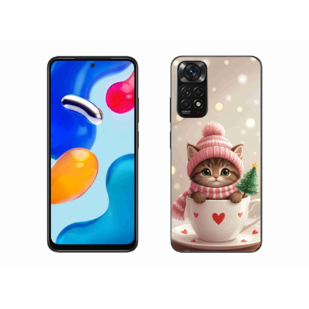 Gelový kryt mmCase na Xiaomi Redmi Note 11S - vánoční kotě v hrnku