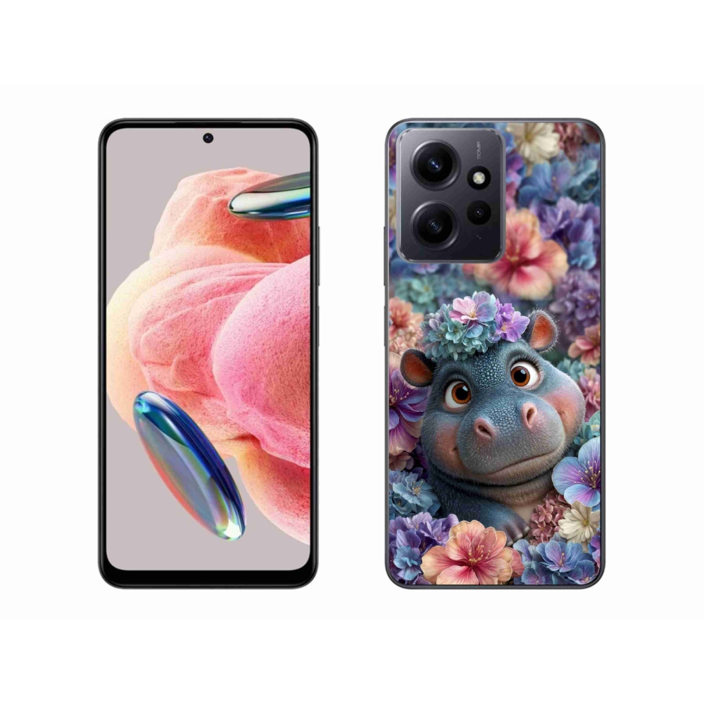Gelový kryt mmCase na Xiaomi Redmi Note 12 - hrošík v květinách