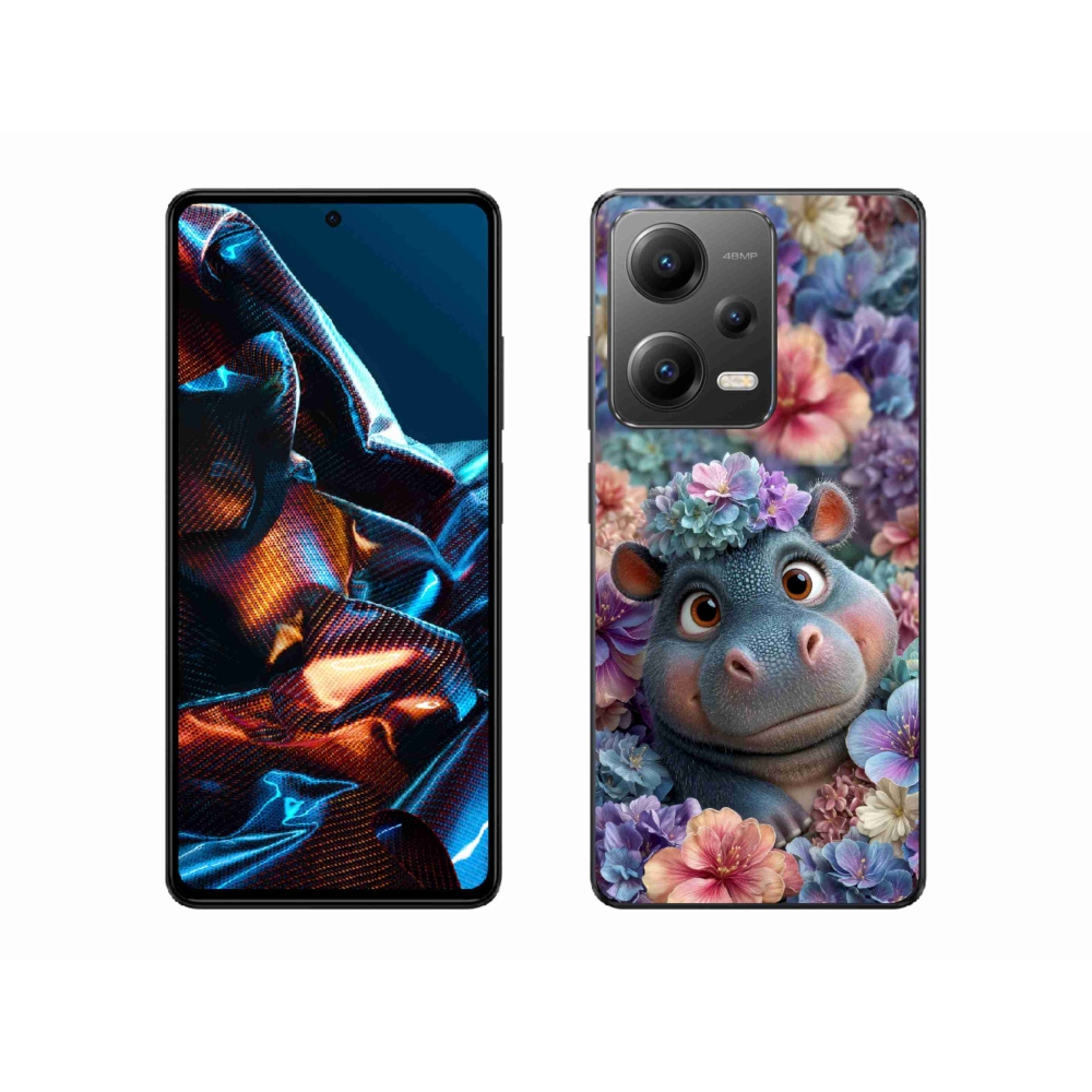 Gelový kryt mmCase na Xiaomi Redmi Note 12 Pro 5G - hrošík v květinách