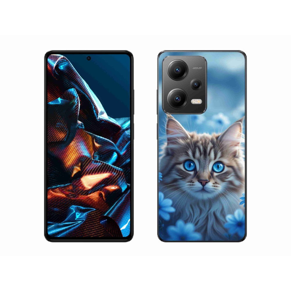 Gelový kryt mmCase na Xiaomi Redmi Note 12 Pro 5G - koťátko v modrých květech