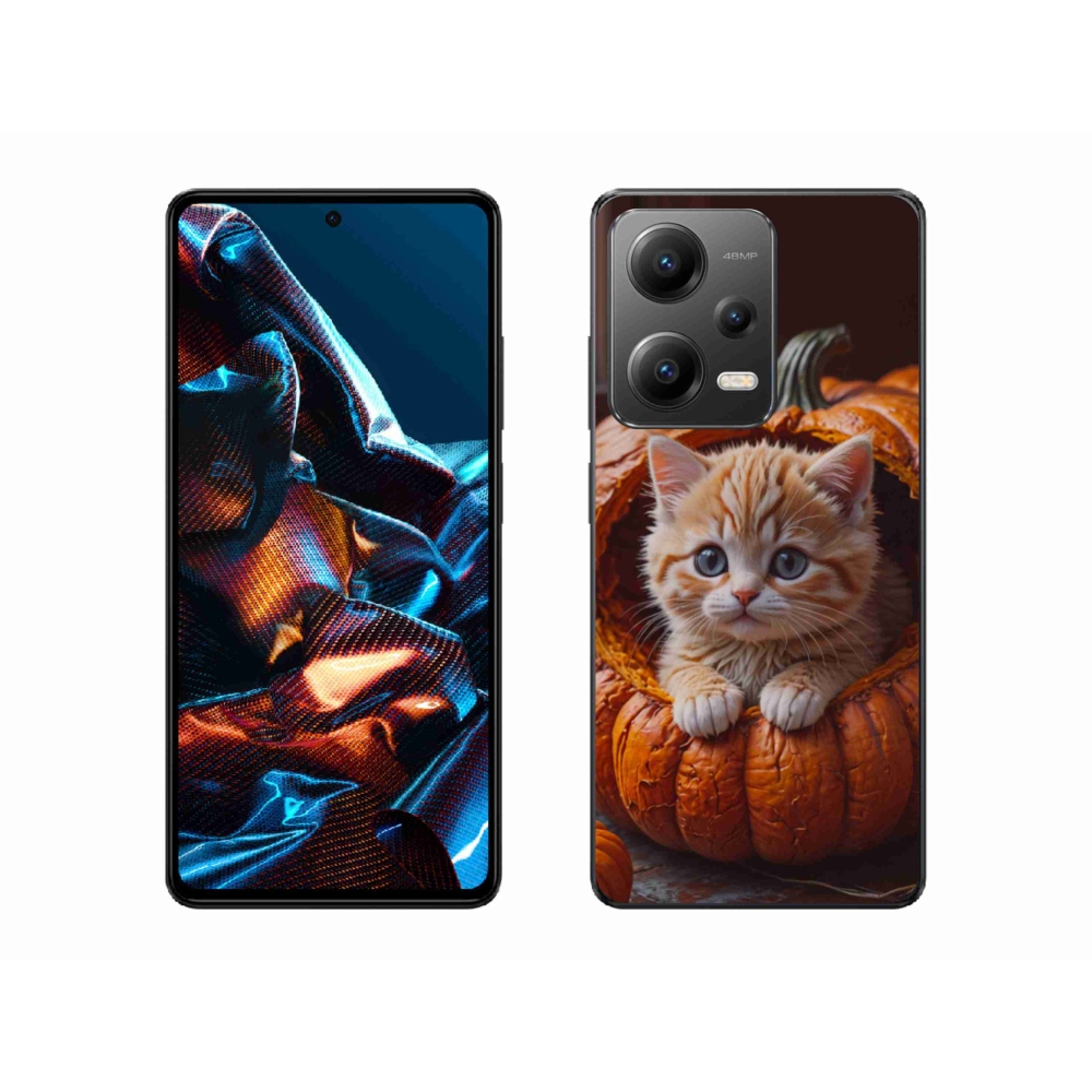 Gelový kryt mmCase na Xiaomi Redmi Note 12 Pro 5G - kotě a dýně 2