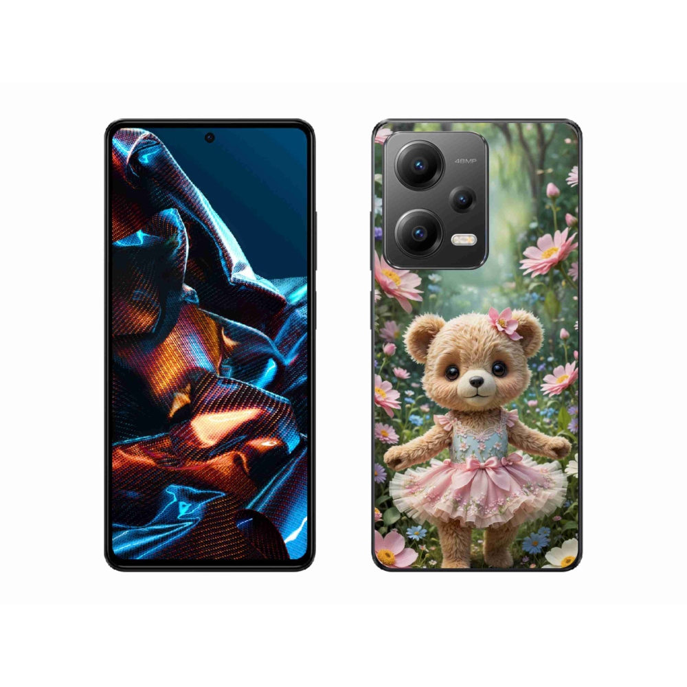 Gelový kryt mmCase na Xiaomi Redmi Note 12 Pro 5G - roztomilý medvídek v květinách