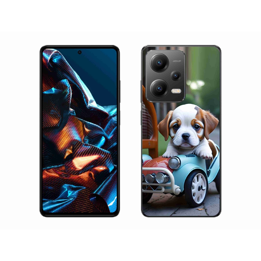 Gelový kryt mmCase na Xiaomi Redmi Note 12 Pro 5G - štěně v retro autě