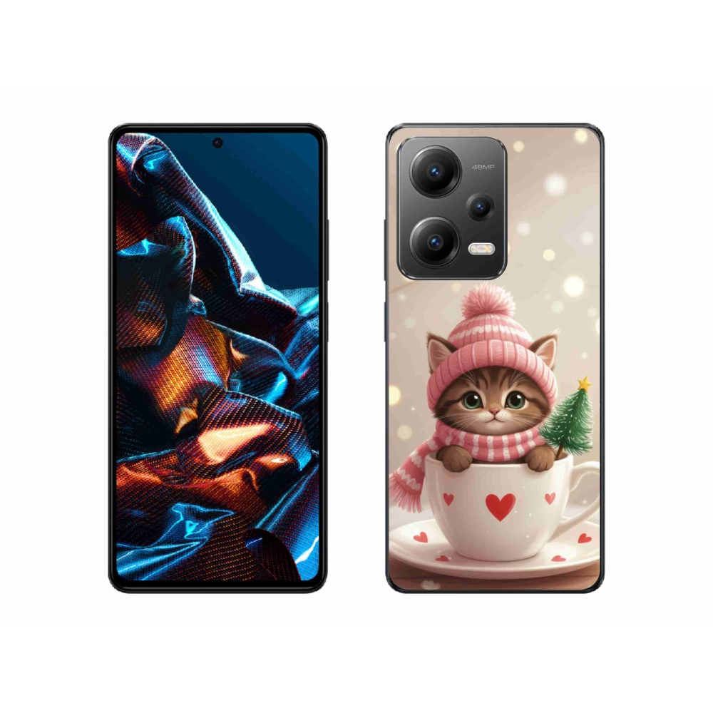 Gelový kryt mmCase na Xiaomi Redmi Note 12 Pro 5G - vánoční kotě v hrnku