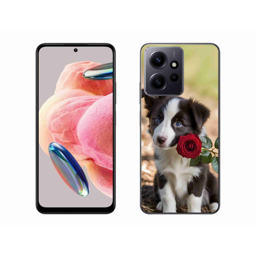 Gelový kryt mmCase na Xiaomi Redmi Note 12 - roztomilá border kolie s růží