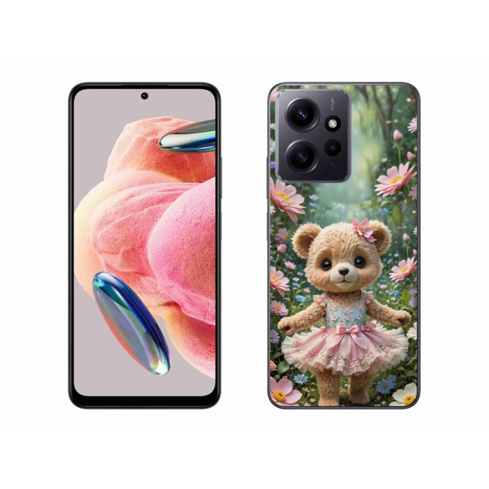 Gelový kryt mmCase na Xiaomi Redmi Note 12 - roztomilý medvídek v květinách