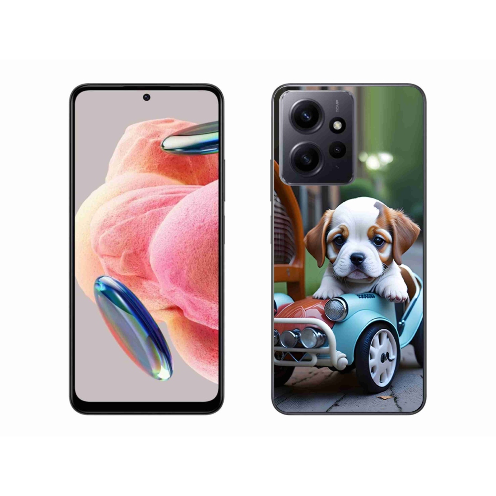 Gelový kryt mmCase na Xiaomi Redmi Note 12 - štěně v retro autě