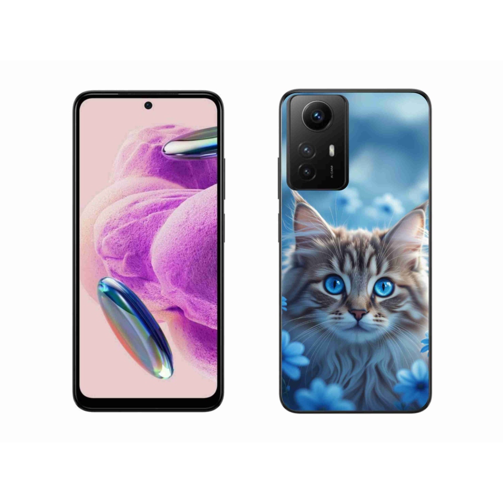 Gelový kryt mmCase na Xiaomi Redmi Note 12S - koťátko v modrých květech