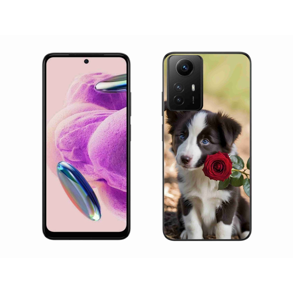 Gelový kryt mmCase na Xiaomi Redmi Note 12S - roztomilá border kolie s růží