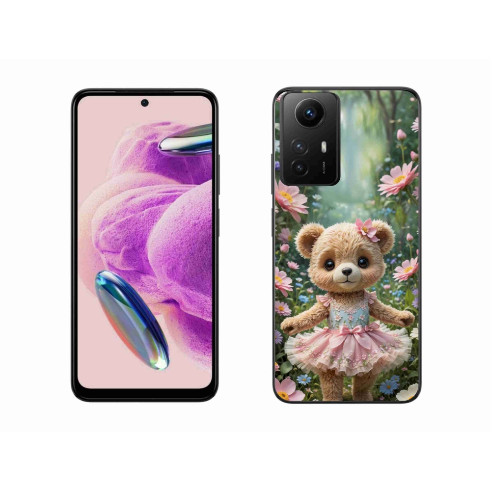 Gelový kryt mmCase na Xiaomi Redmi Note 12S - roztomilý medvídek v květinách