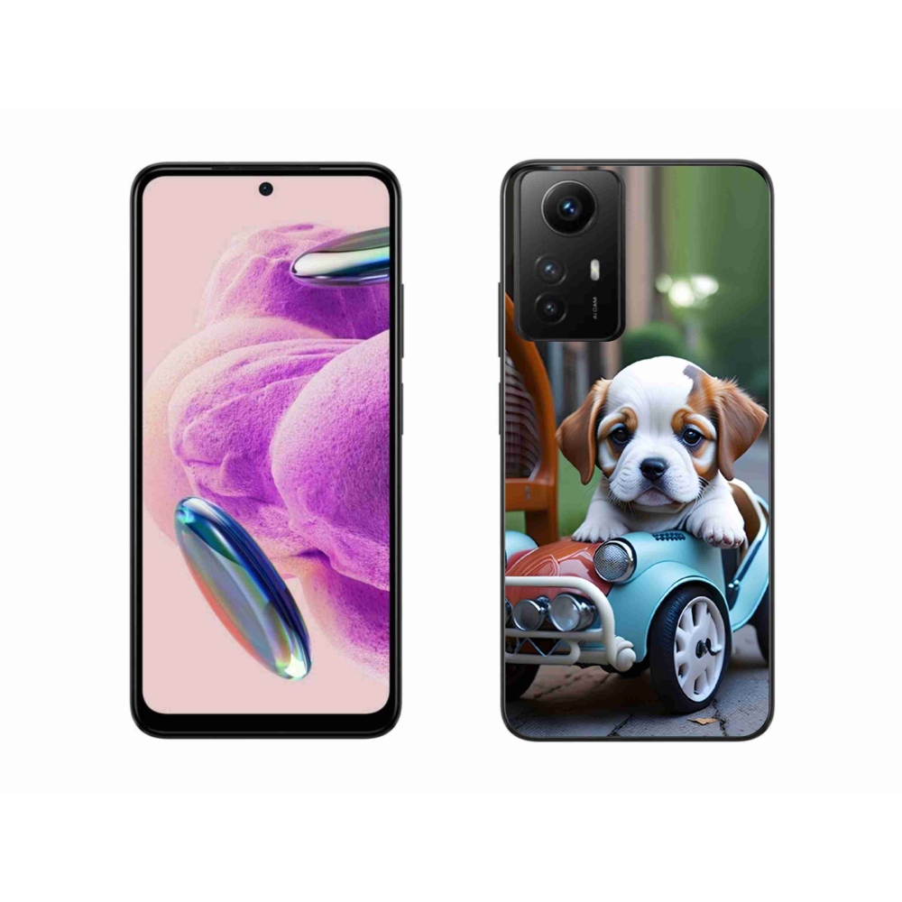 Gelový kryt mmCase na Xiaomi Redmi Note 12S - štěně v retro autě