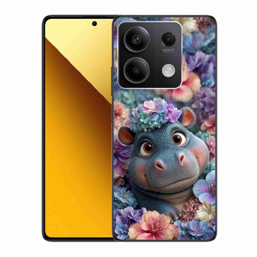 Gelový kryt mmCase na Xiaomi Redmi Note 13 5G - hrošík v květinách