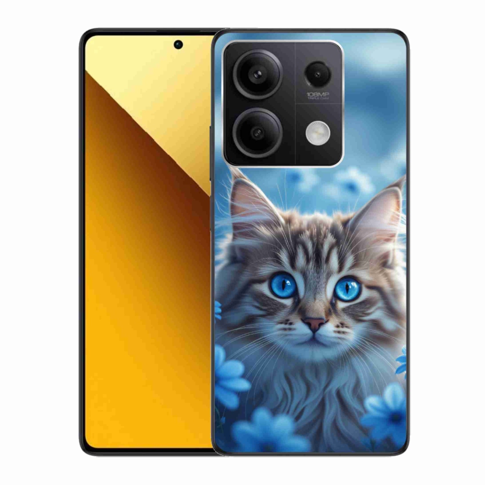 Gelový kryt mmCase na Xiaomi Redmi Note 13 5G - koťátko v modrých květech