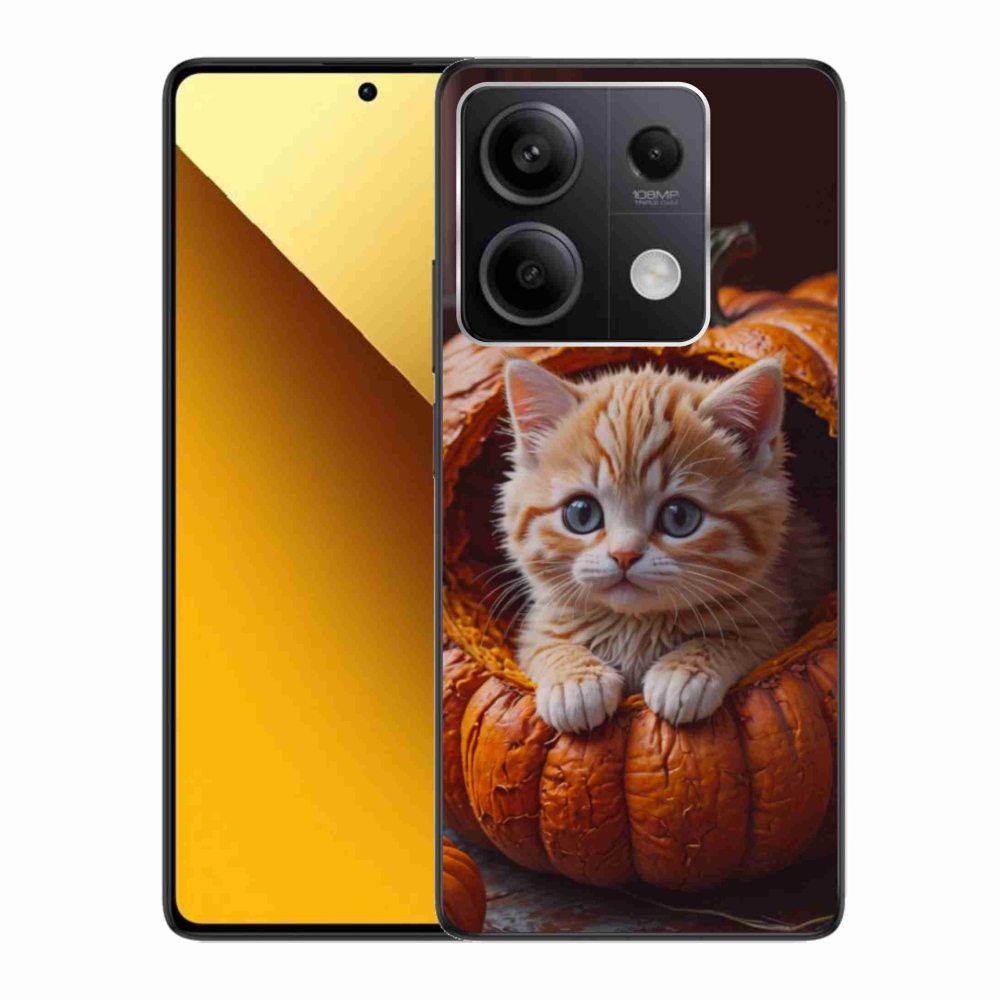 Gelový kryt mmCase na Xiaomi Redmi Note 13 5G - kotě a dýně 2