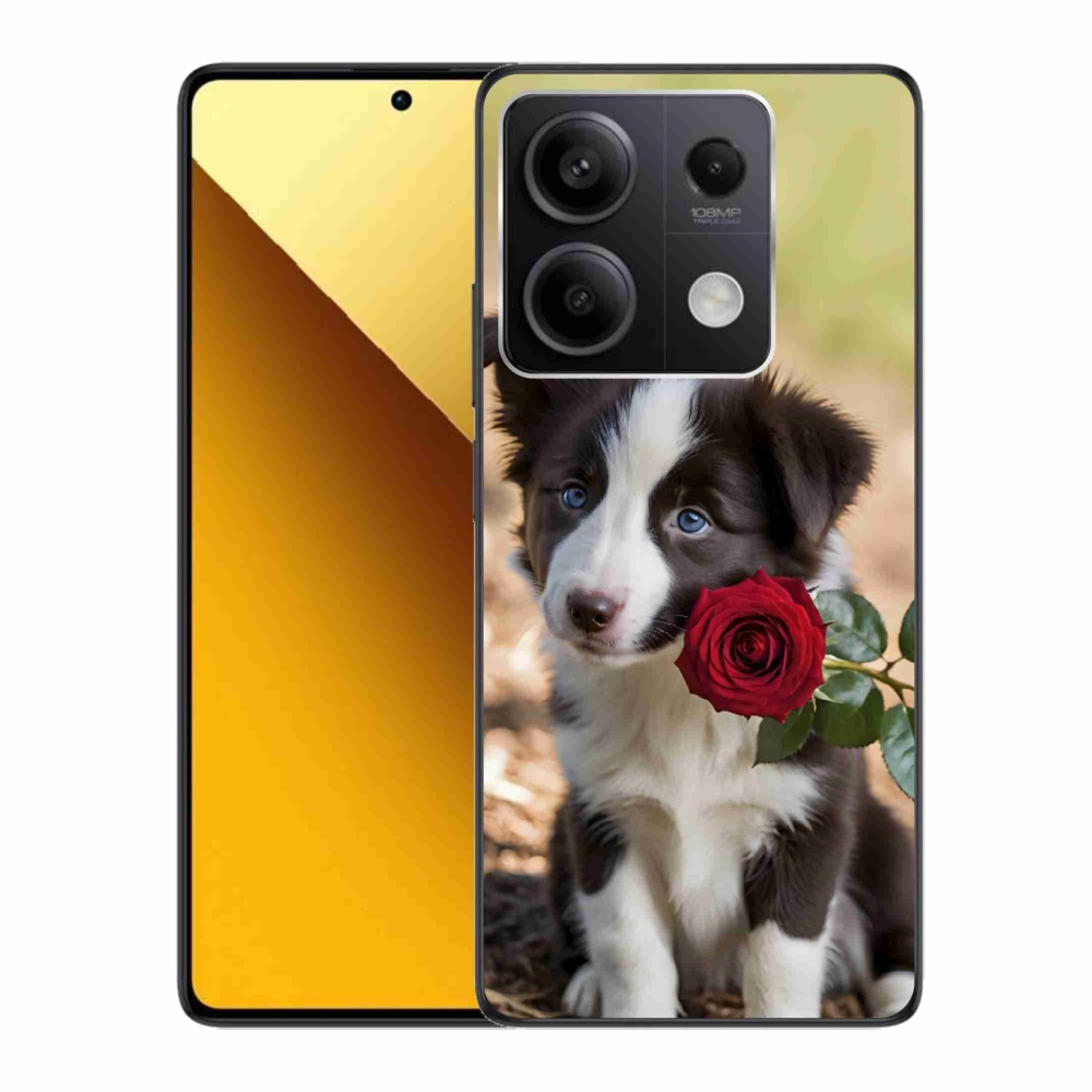 Gelový kryt mmCase na Xiaomi Redmi Note 13 5G - roztomilá border kolie s růží
