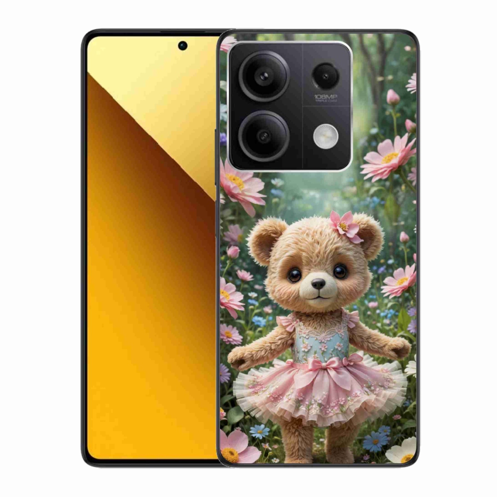 Gelový kryt mmCase na Xiaomi Redmi Note 13 5G - roztomilý medvídek v květinách