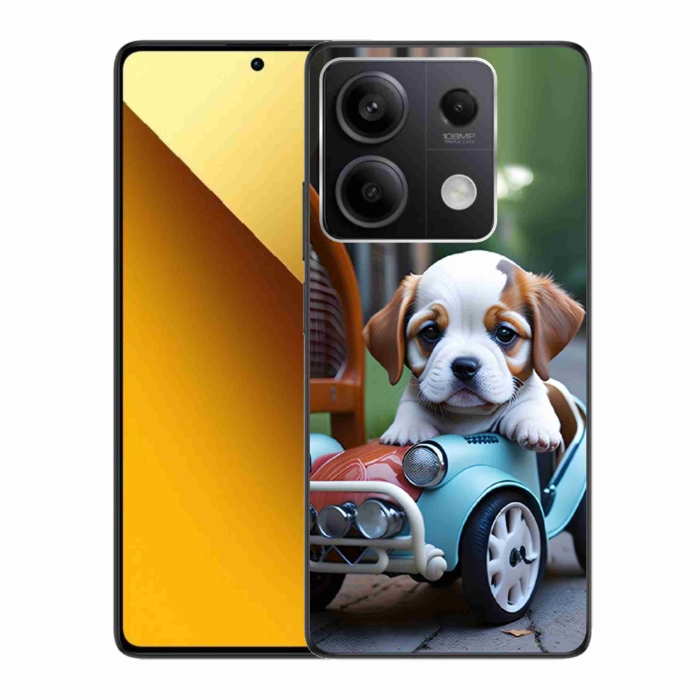 Gelový kryt mmCase na Xiaomi Redmi Note 13 5G - štěně v retro autě