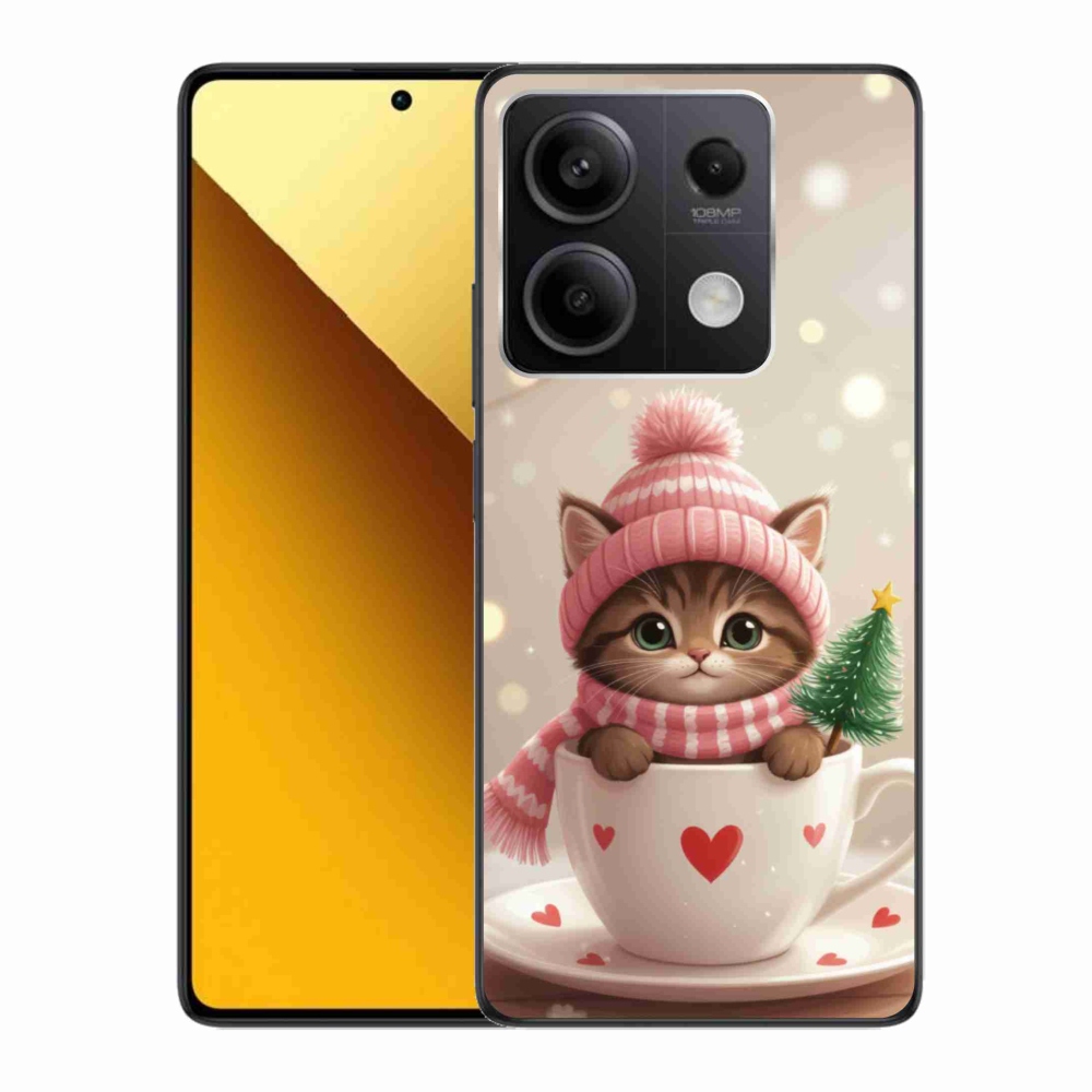 Gelový kryt mmCase na Xiaomi Redmi Note 13 5G - vánoční kotě v hrnku