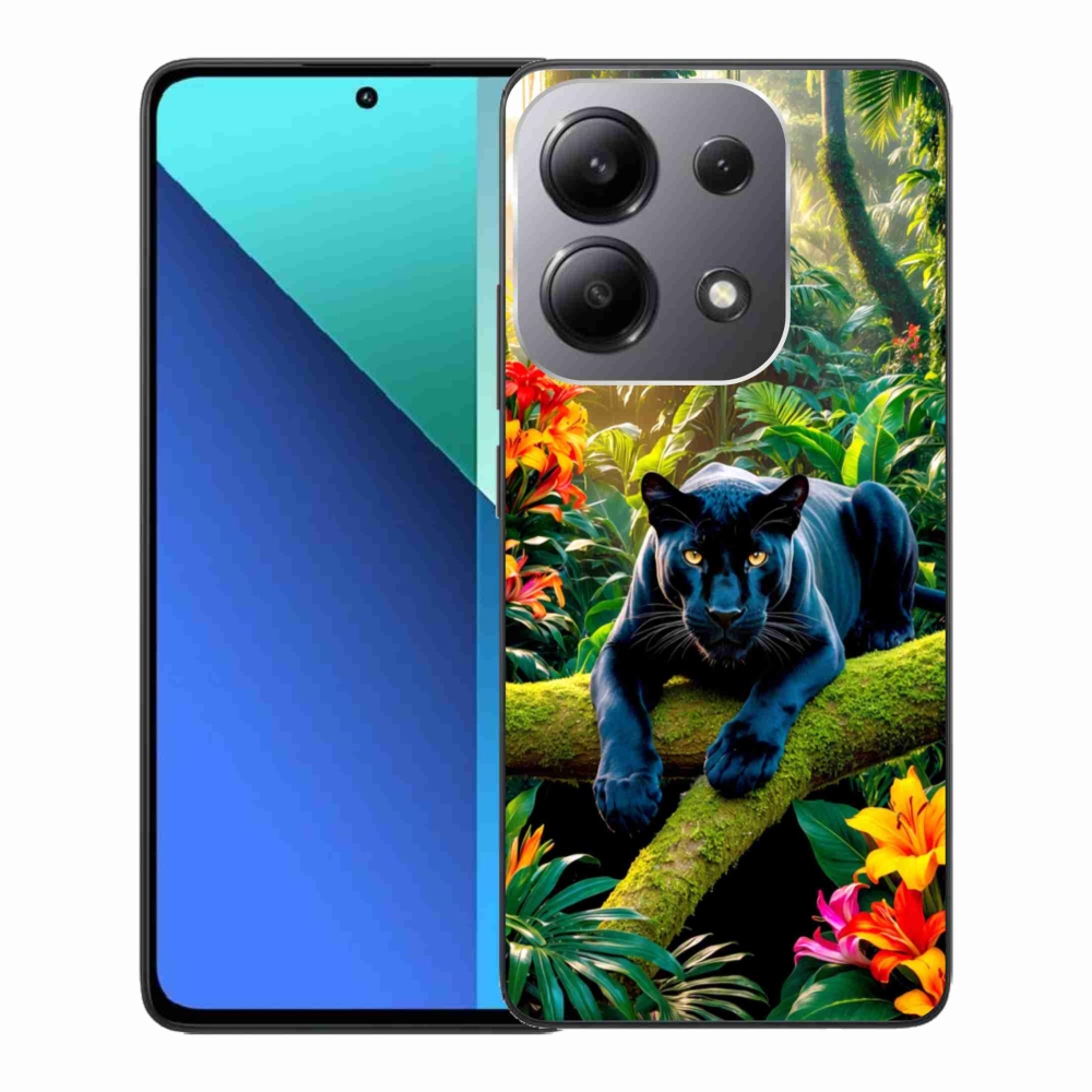 Gelový kryt mmCase na Xiaomi Redmi Note 13 - černý panter v džungli