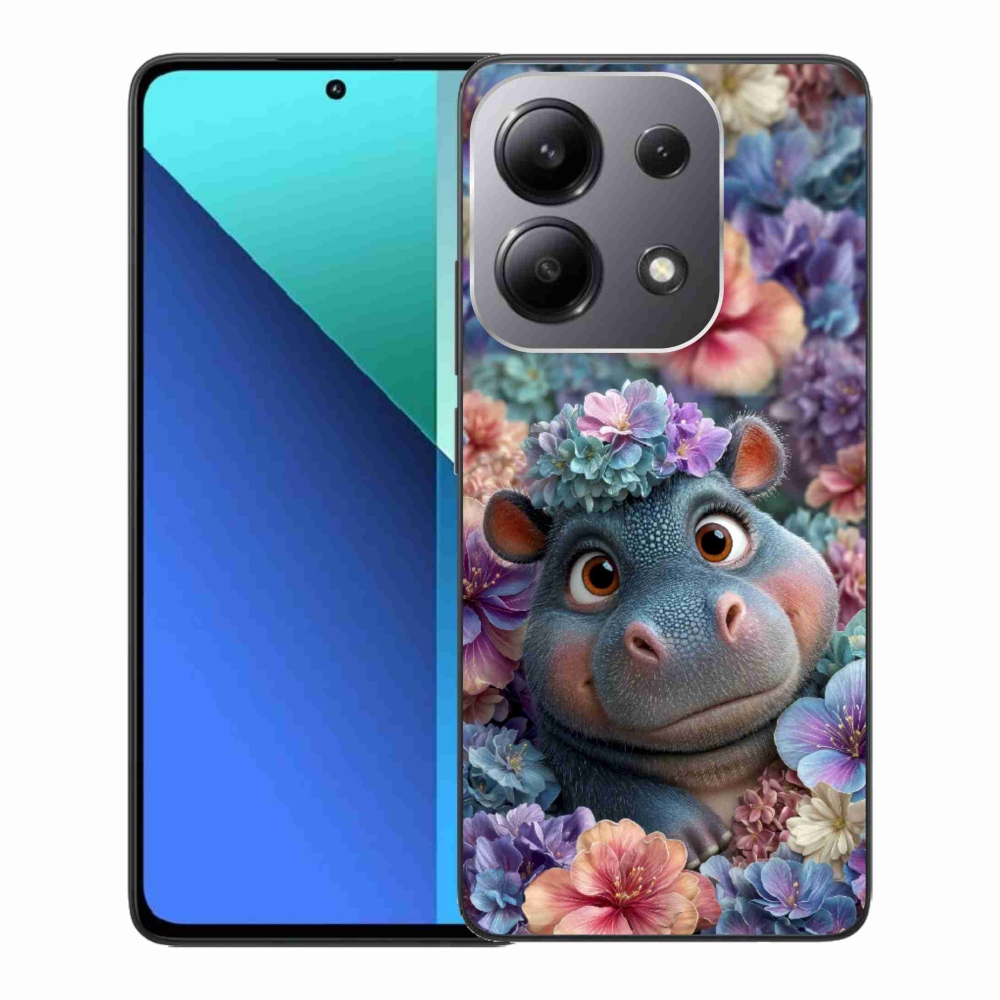 Gelový kryt mmCase na Xiaomi Redmi Note 13 - hrošík v květinách