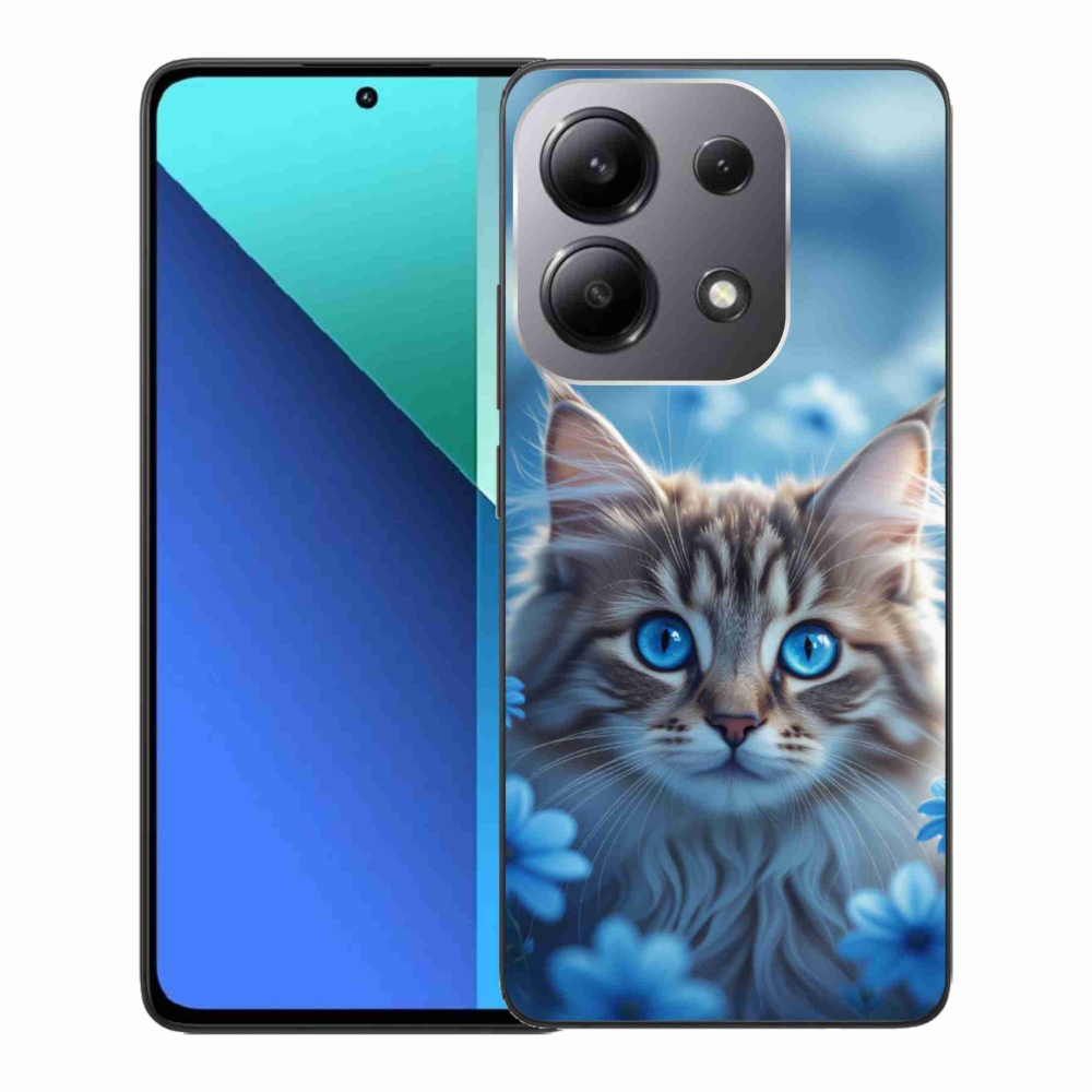 Gelový kryt mmCase na Xiaomi Redmi Note 13 - koťátko v modrých květech