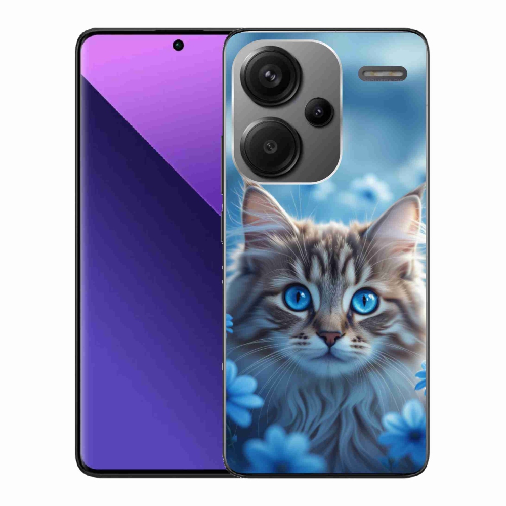 Gelový kryt mmCase na Xiaomi Redmi Note 13 Pro+ 5G - koťátko v modrých květech