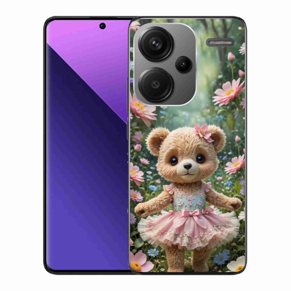 Gelový kryt mmCase na Xiaomi Redmi Note 13 Pro+ 5G - roztomilý medvídek v květinách