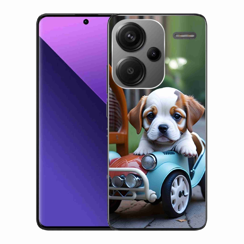 Gelový kryt mmCase na Xiaomi Redmi Note 13 Pro+ 5G - štěně v retro autě