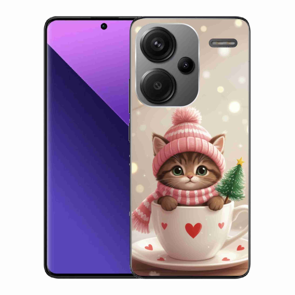 Gelový kryt mmCase na Xiaomi Redmi Note 13 Pro+ 5G - vánoční kotě v hrnku