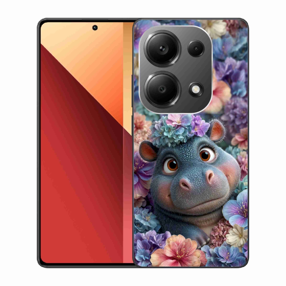 Gelový kryt mmCase na Xiaomi Redmi Note 13 Pro/Poco M6 Pro - hrošík v květinách