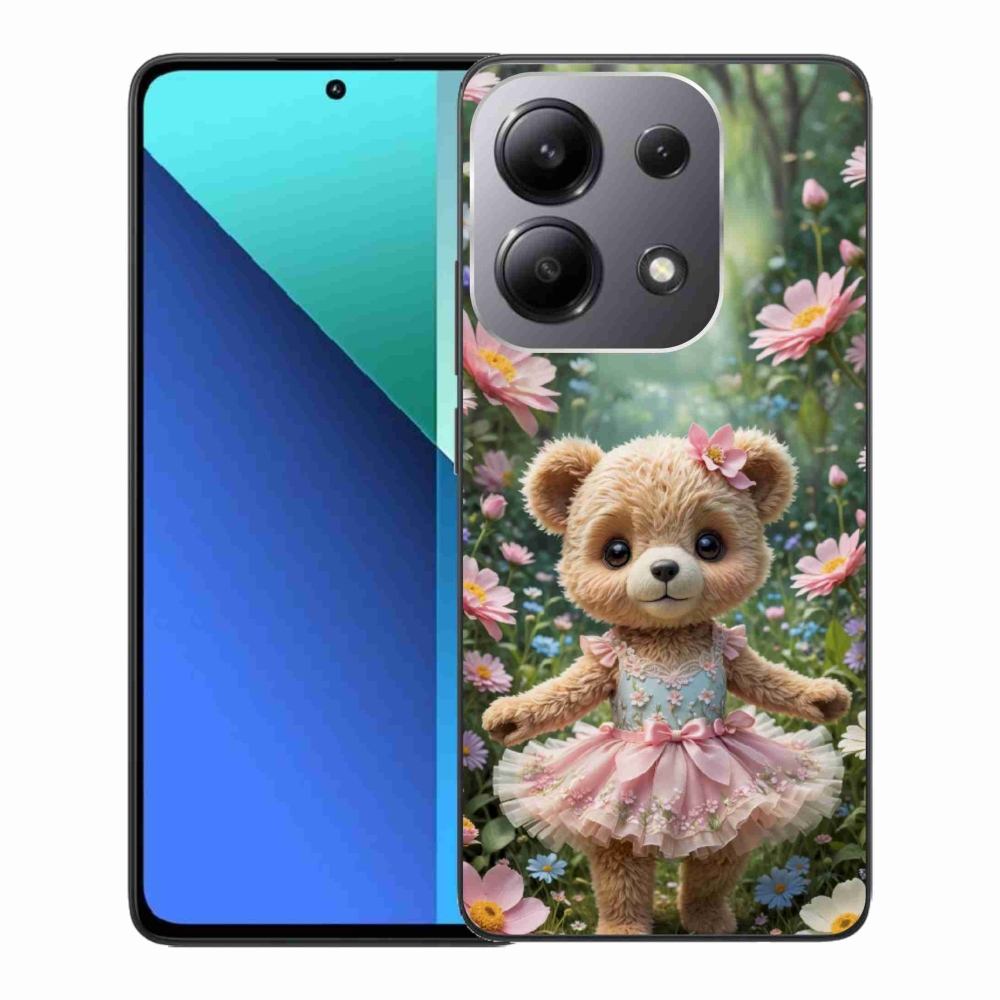 Gelový kryt mmCase na Xiaomi Redmi Note 13 - roztomilý medvídek v květinách