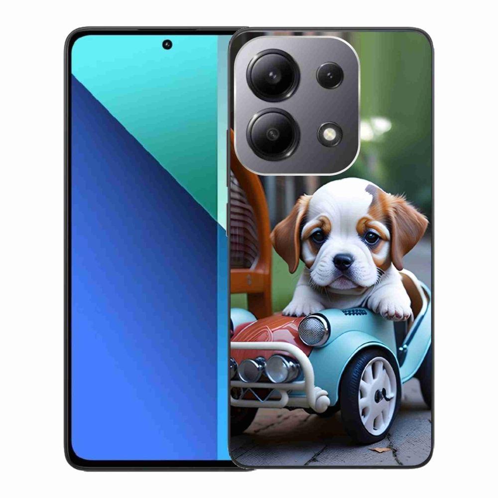 Gelový kryt mmCase na Xiaomi Redmi Note 13 - štěně v retro autě